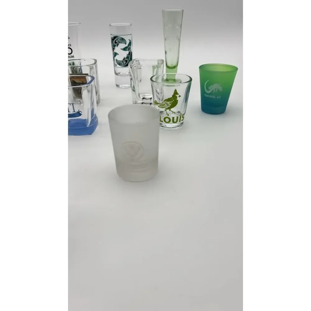 Vintage Shot Glasses Various Destinations Vacation Spots Lot Of 15. VG Condition